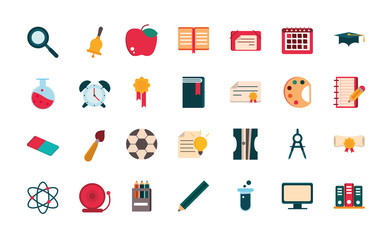 set of supply stationery education school icon design