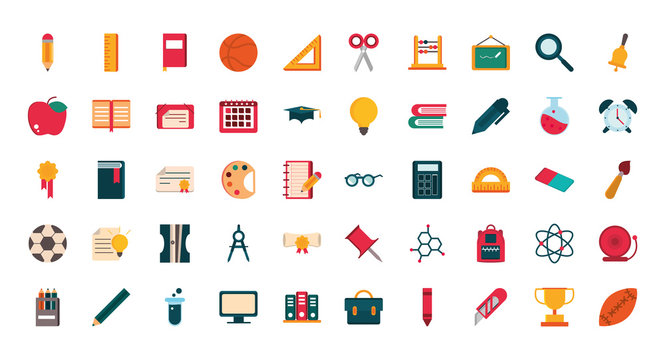 set of supply stationery education school icon design