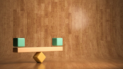 blocks forming a scale on wooden background
