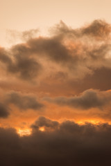 Clouseup of cloudy sky after the rain by sunset