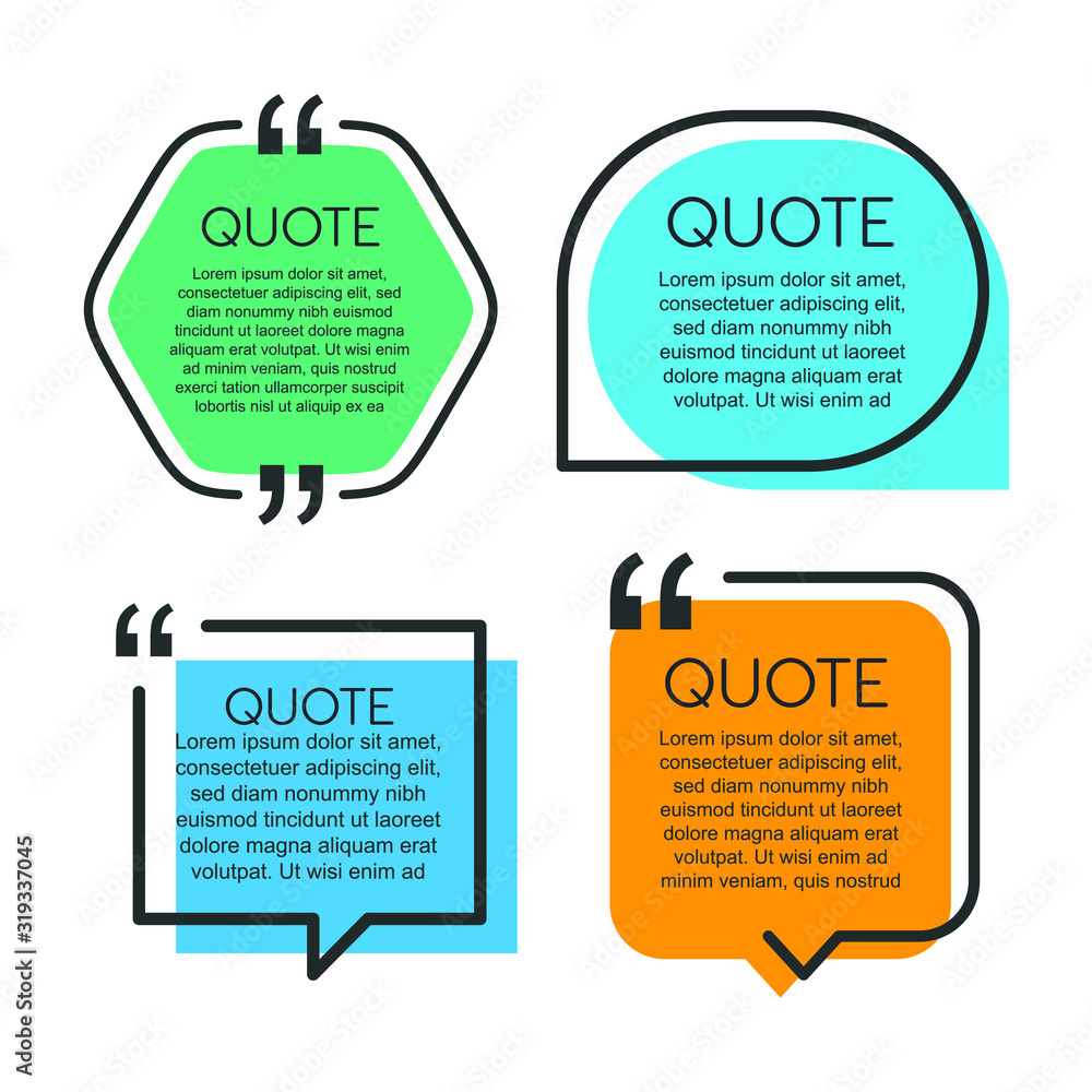 Aufkleber colored quote speech bubble template. set different shape geometric texting boxes. quotes form and s