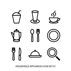 Simple flat design illustration household appliances set icon