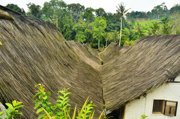 a palm fiber roof of ethnic wooden house in Tasikmalaya, West Java, Indonesia
