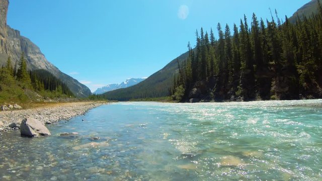 glacier stream running along the icefield parkway in Banff National Park, Alberta, Canada