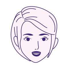 cartoon woman head with short hair icon, flat design