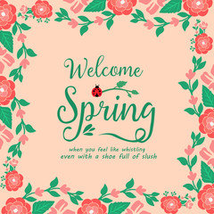 Elegant design style for welcome spring greeting card, with seamless red wreath frame. Vector