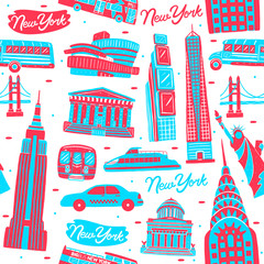 Fototapeta premium Illustration of seamless pattern New York city landmark with flat design style.