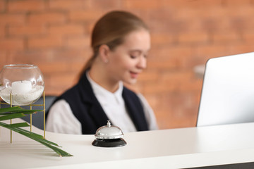 Service bell on reception desk in hotel