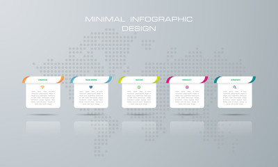 Info graphic template with 5 options, workflow, process chart, Timeline info graphics design , diagram, annual report, web design, steps or processes. - Vector