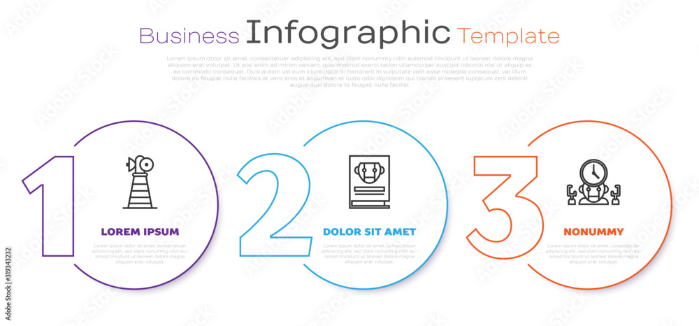 Poster set line antenna, user manual and robot and digital time manager. business infographic template. vec