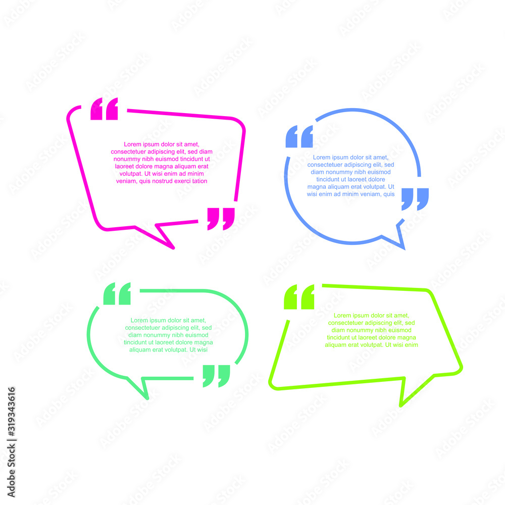 Leinwandbilder Colored quote speech bubble template. set different shape geometric texting boxes. Quotes form and speech box isolated on white background. Vector illustration.