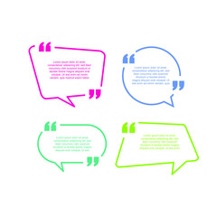 Colored quote speech bubble template. set different shape geometric texting boxes. Quotes form and speech box isolated on white background. Vector illustration.