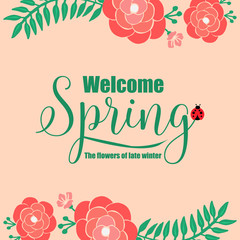 Simple shape Pattern of leaf and red floral frame, for welcome spring greeting card template design. Vector