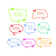 Colored quote speech bubble template. set different shape geometric texting boxes. Quotes form and speech box isolated on white background. Vector illustration.