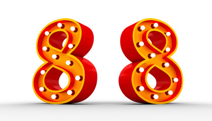Red Number light bulb 3d rendering on white background with Clipping path ready to use.