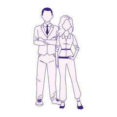 cartoon businessman and woman standing icon, flat design