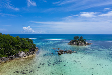 Fototapeta premium Anse Royale beach drone view in Mahe Island Seychelles 