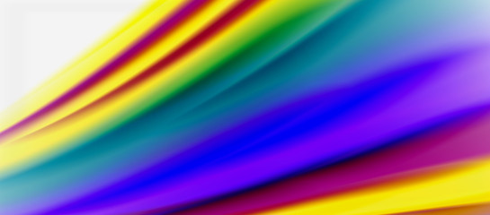 Wave lines abstract background, smooth silk design with rainbow style colors. Liquid fluid color waves. Vector Illustration
