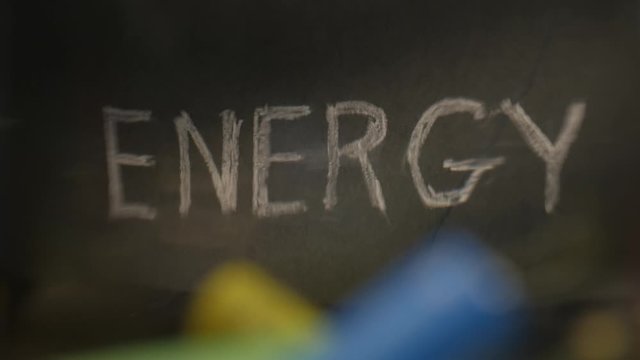 The concept of falling AA batteries on the background of the inscription Energy