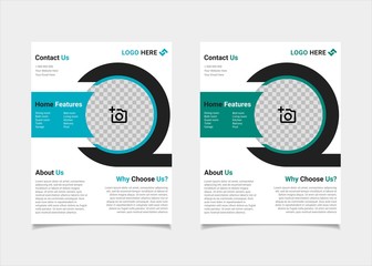 Business flyer estate template vector design, US letter brochure template blue and teal geometry shapes used for poster property leaflets, magazine property, and brochure cover property