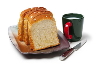 sliced bread on white background