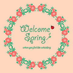 Vintage Shape pattern of leaf and red floral, for welcome spring elegant greeting card design. Vector