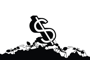 working ants with money currency silhouette vector