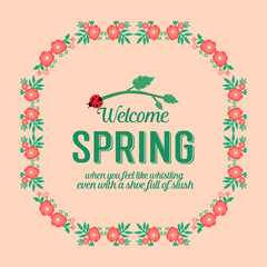 Vintage Shape pattern of leaf and red floral, for welcome spring elegant greeting card design. Vector