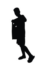 Thai temple boy with bag silhouette vector