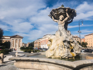 Fototapeta premium Triton Fountain, located on the Bull Forum, near the mouth of the Truth in the church of Santa Maria in Cosmedin, Rome, Italy