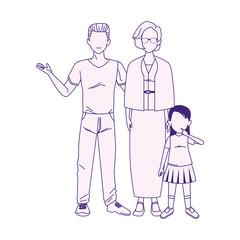 man with old woman and little girl, flat design