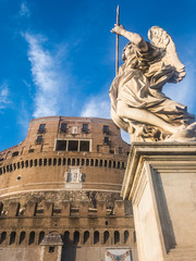 Obraz premium The Mausoleum of Hadrian or Castel Sant'Angelo (English: Castle of the Holy Angel) in Rome, Italy. It was initially commissioned by the Roman Emperor Hadrian as a mausoleum for his family. 