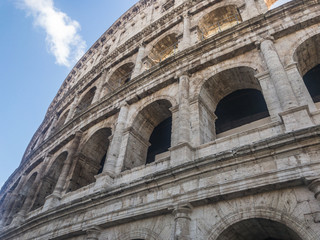  The Colosseum or Coliseum or the Flavian Amphitheatre, an oval amphitheatre in the centre of the...