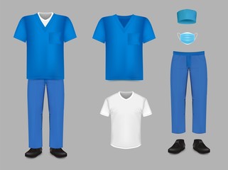 Medical uniform scrub set, vector isolated illustration - obrazy, fototapety, plakaty
