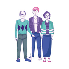 old woman and old man with young man