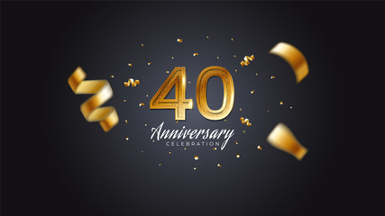 40th anniversary celebration Gold numbers with dotted halftone, shadow and sparkling confetti. modern elegant design with black background. for wedding party event decoration. Editable vector EPS 10