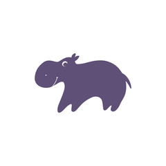 Funny cartoon hippo - vector cute baby illustration on white background.