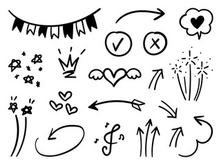 cute doodle design vector, kids and kindergarten, school arts decoration, hand draw love, crown and arrow symbol for design element.