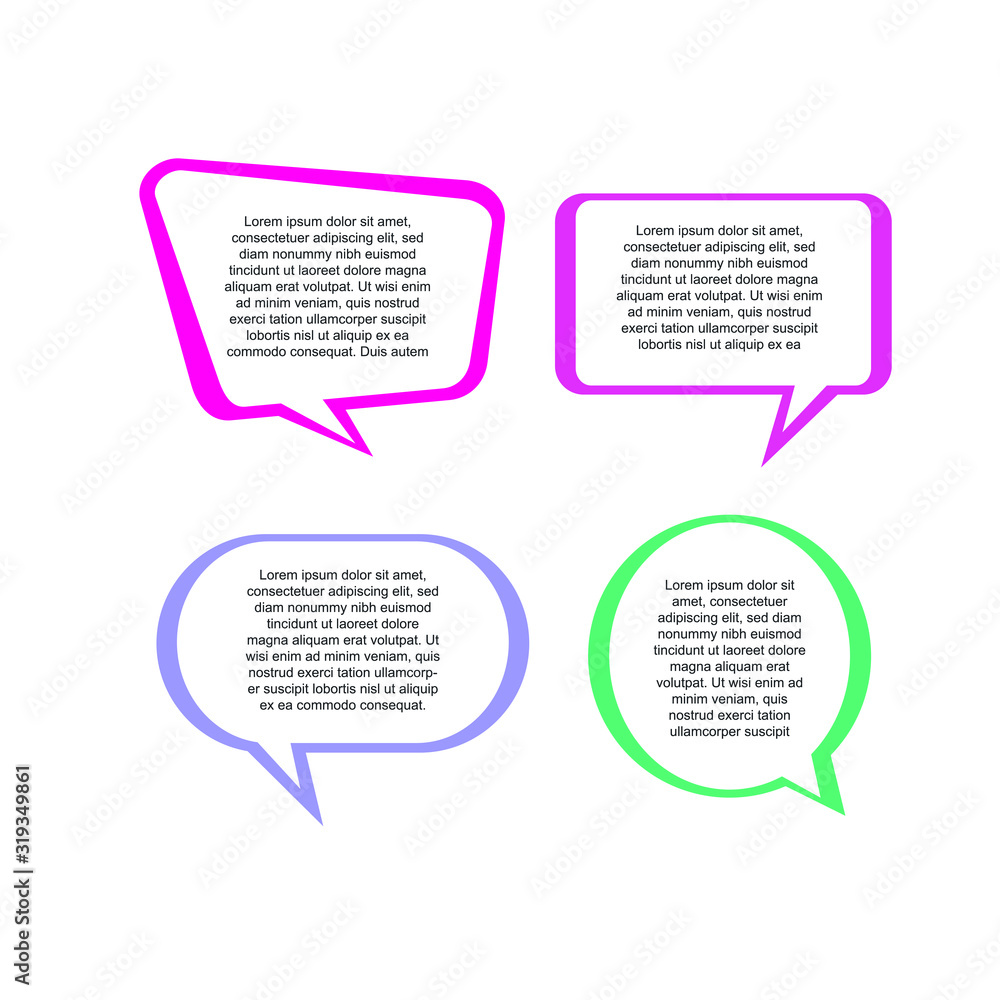 Leinwandbilder Colored quote speech bubble template. set different shape geometric texting boxes. Quotes form and speech box isolated on white background. Vector illustration.