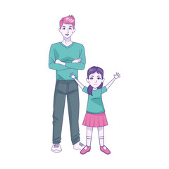 cartoon man with little girl, colorful design
