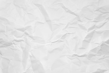 White crumpled paper texture background. Clean white paper. Top view.