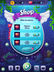 Fish world shop screen vector illustration for tablets