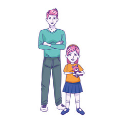 cartoon little girl and man standing icon