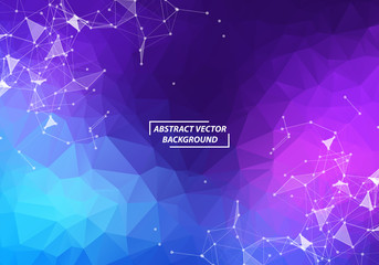 Abstract Purple Polygonal Space Background with Connecting Dots and Lines.  Connection structure. Vector science Futuristic HUD background.