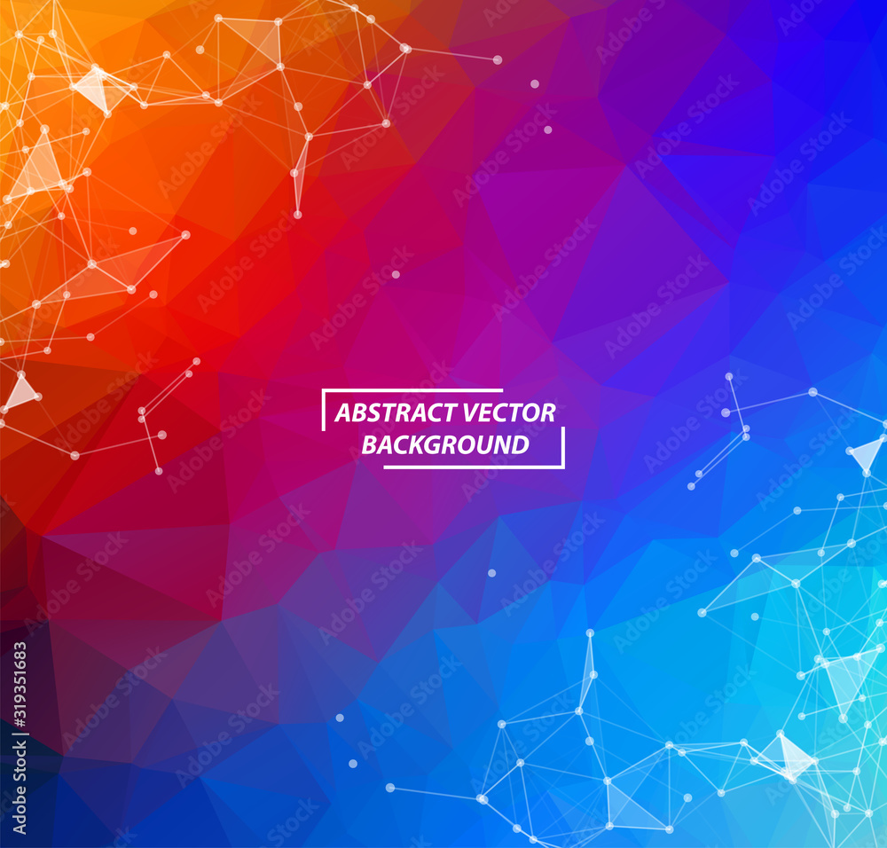 Poster rainbow geometric polygonal background molecule and communication. connected lines with dots. minima