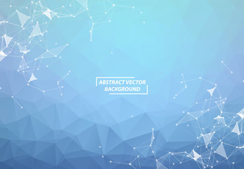 Blue White Geometric Polygonal background molecule and communication. Connected lines with dots. Minimalism background. Concept of the science, chemistry, biology, medicine, technology.