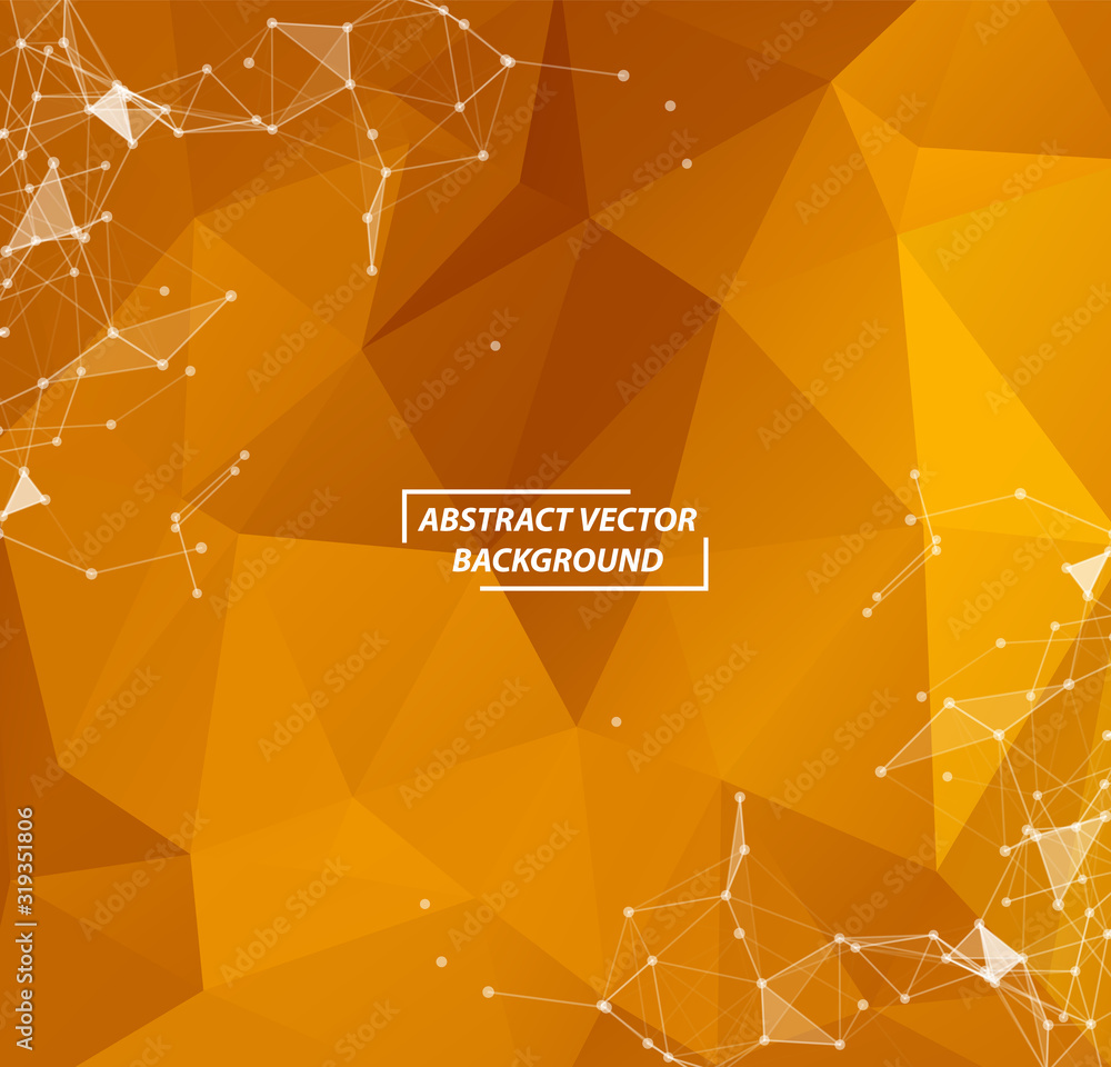 Poster orange geometric polygonal background molecule and communication. connected lines with dots. minimal