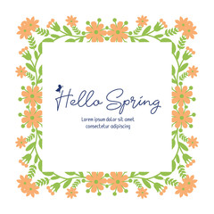 hello spring greeting Modern card design, with elegant leaf and wreath frame. Vector