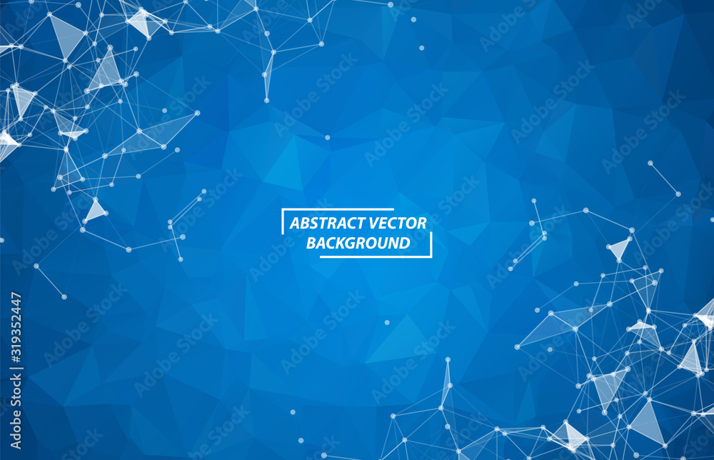 Poster abstract blue polygonal space background with connecting dots and lines. geometric polygonal backgro