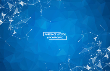 Abstract Blue Polygonal Space Background with Connecting Dots and Lines. Geometric Polygonal background molecule and communication. Concept of science, chemistry, biology, medicine, technology.